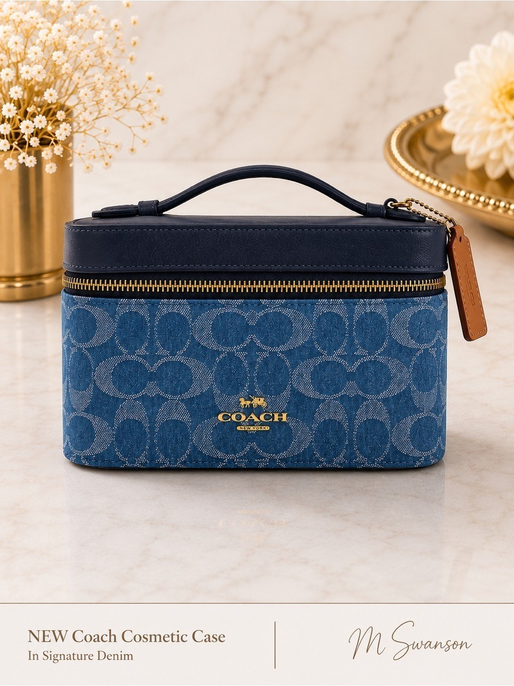 NEW Coach Signature Denim Cosmetic Case with Mirror – NWT | CDC16